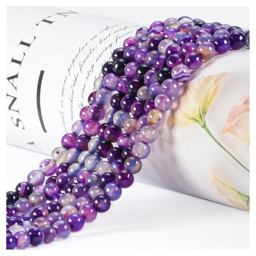Purple Stripe Agate Crystal Beads - 45pcs, 8mm Round, Gemstone & Stone Beads for Jewellery Making, 8 mm