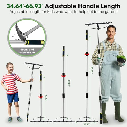 Rastrillo metálico pesado para césped, 17 púas 5.58FT miniatura 4