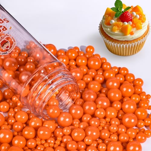 Image of Edible Orange Pearls Sprinkles,130g,Edible Pearl Sugar Sprinkles,Mix Size,Baking Cake Decorations,Pastel Decorating,Cupcake Toppers,Cookie Decorating Donuts Ice Cream Toppings,Wedding Party Supplies