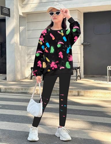 Image of Girls Clothes, Girls Outfits Tie Dye Sweatshirt Tops and Leggings Sweatpants 2 Piece Fall Winter Clothes Set 6-16T