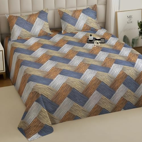 Image of Weave & Decor Super Soft 144 TC 90x90 inches Printed Cotton Double Bed Bedsheet with Two Pillow Covers