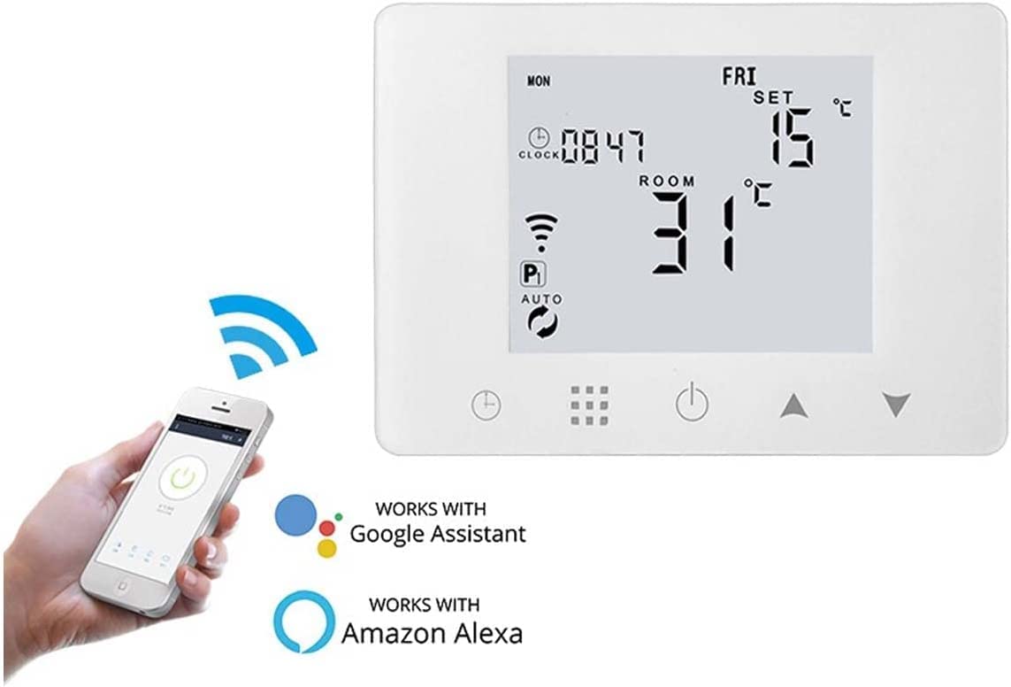 Cronotermostato digitale wi-fi da parete o per cassetta 503 alexa google ios android crono termostato programmabile per caldaia a gas 220v Bianco