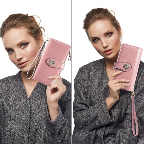 Image of Travelambo Women's Wallet RFID Blocking Credit Card Holder Large Capacity Wristlet Leather Wallets Purse