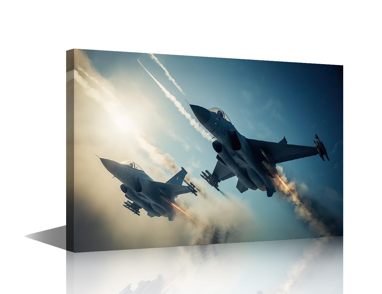 Military Fighter Aircraft at High Speed Wall Art Fighter Jet Poster Prints on Canvas 1 Piece Militar Aircraft Canvas Wall Decor Home Decoration for Living Room Framed Ready to Hang (24''Wx 36''H)