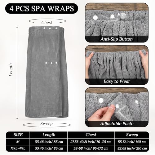 Image of Tigeen 4 Pcs Spa Wrap Towel Wrap for Women Spa Robe with Adjustable Closure Elastic Top Lightweight Wraps for Bath Shower (Gray,XXL-4xl)