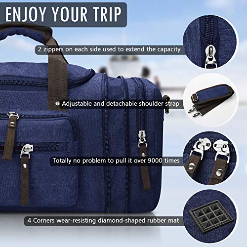 Toupons Canvas Duffel Bag Travel Bag for Men Overnight Bag Weekender Duffle Bag (Blue)
