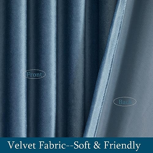 Image of PRIMROSE Velvet Curtains 102 inch Long for Living Room,Set of 2 Panels Stone Grayish Blue Blackout Rod Pocket Back Tab Window Treatment Room Darkening Heavy Decorative Curtains Drapes for Bedroom