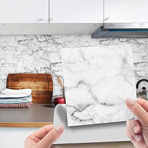 HORIWE Tile Stickers Marble Adhesive Tile Art Floor Wall Decal Sticker DIY Kitchen Bathroom Backsplash Home Decor PVC Waterproof Oil Proof New 8x8 Inches 20pc Cover