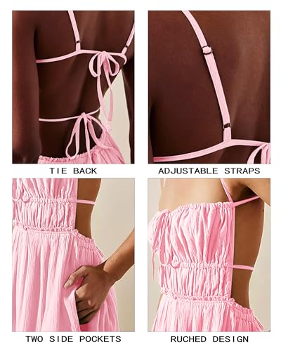 Image of VIUTIL Flowy Maxi Dress for Women Summer Cotton Backless Beach Long Dress with Pockets 2026