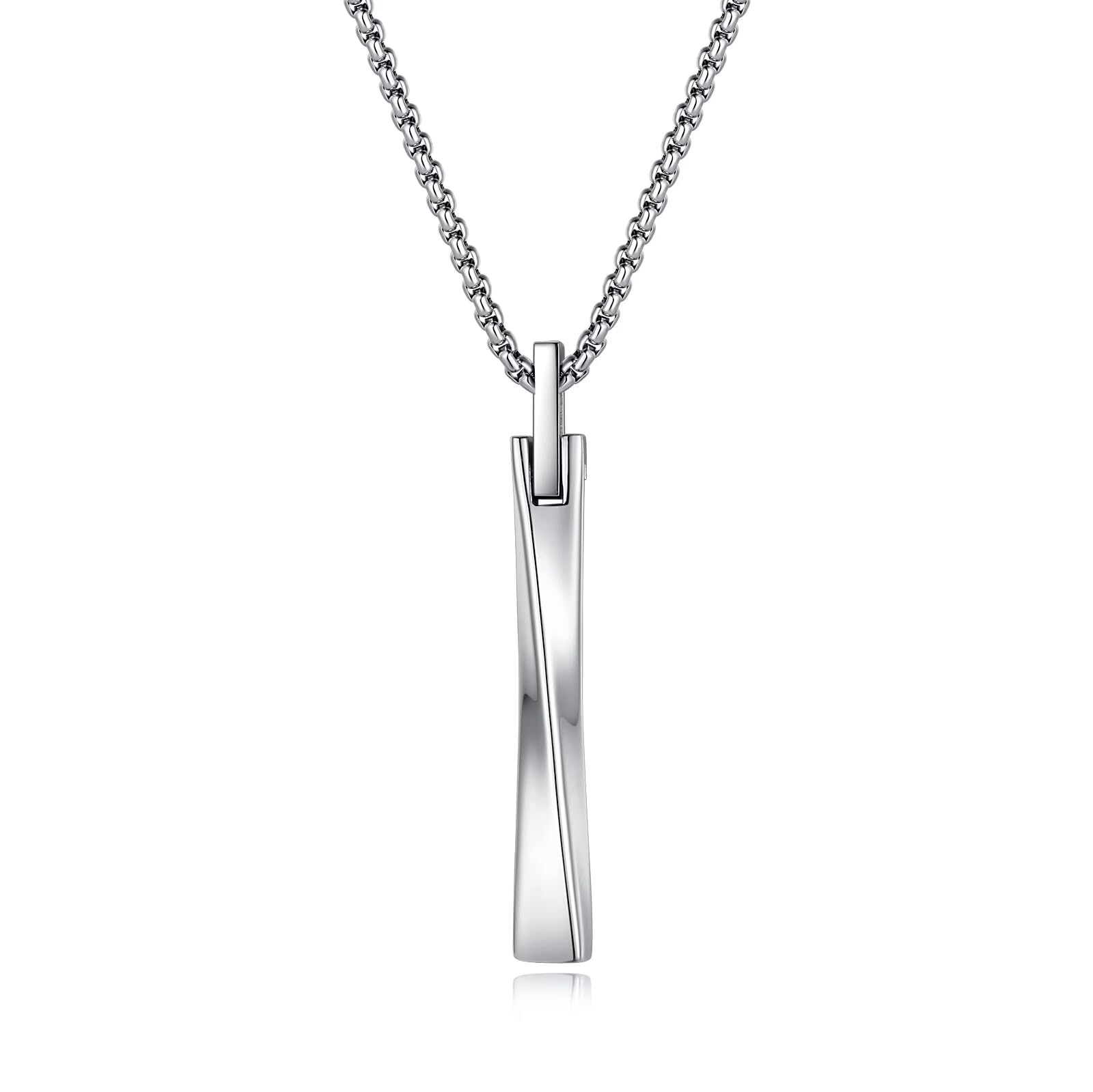 COAI Collar de Colgante de Barra Cuadrada de Tungsteno Simple para Hombre 55cm