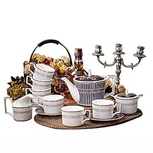 15 Pieces Porcelain Tea Set British Coffee Cup and Saucer Sets of 6, with Teapot, Sugar Bowl and Milk Jug,Gift for Adults and Women