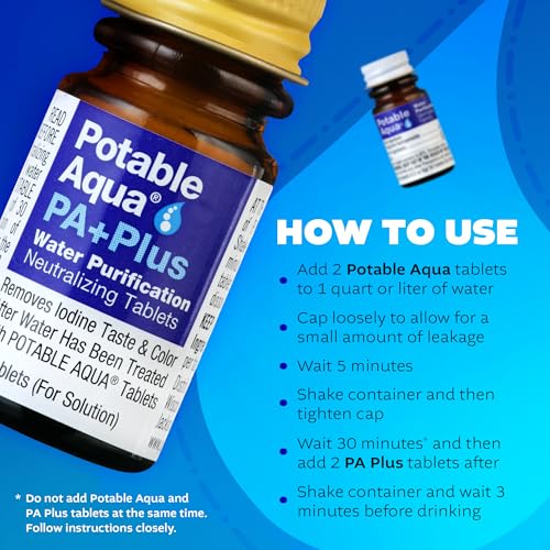 potable aqua water purification tablets with pa plus portable and effective solution for camping hiking emergencies natural disasters and international travel two 50ct bottles