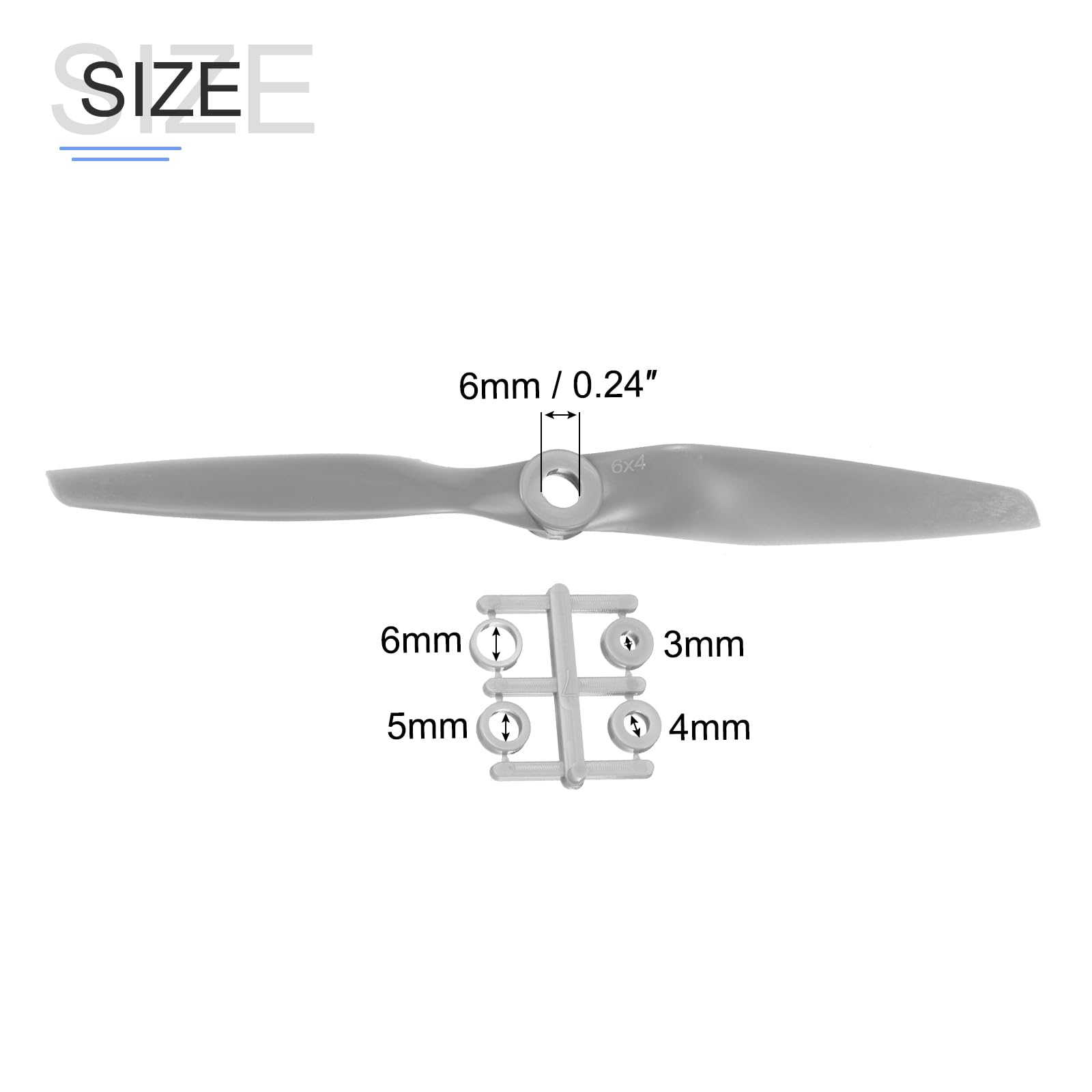 MECCANIXITY 6Pcs 6x4 Inch Propeller RC Propellers 2-Vane Blades Props Gray with Adapter Rings for RC Airplane Aircraft Prop Replacement