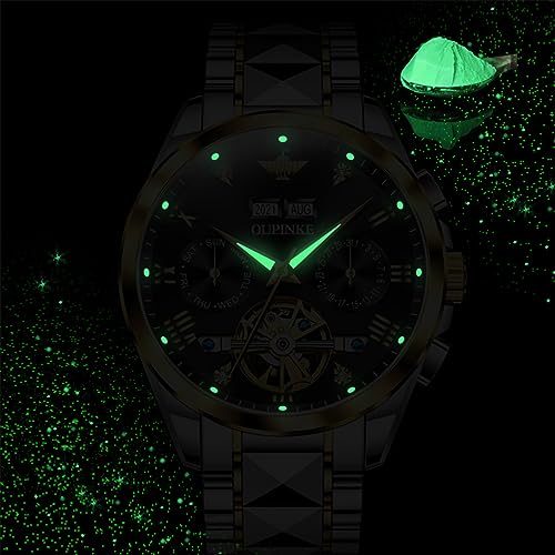 Image of OLEVS Mens Watches Skeleton Mechanical Black Watches for Men Wrist Watches Automatic Luxury Tungsten Steel Sapphire Crystal Waterproof Luminous Gold and Black