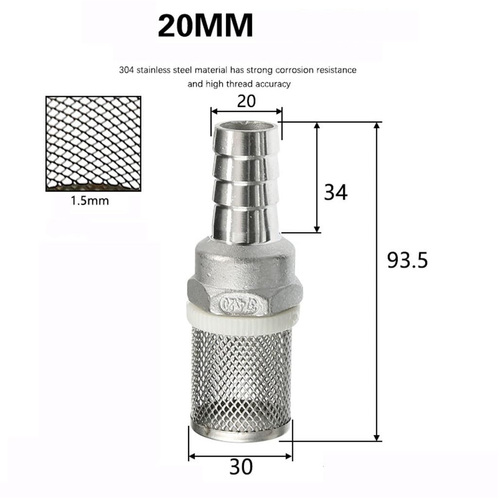 Filtro de manguera de 15 mm, 16 mm y 20 mm for manguera de riego de jardín, bomba de lavado de autos, filtro de malla de acero inoxidable, filtro de agua.(20mm)