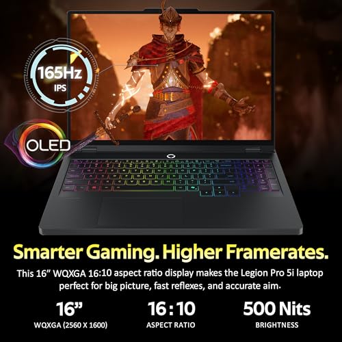 Image of Lenovo Legion Pro 5 16 inch WQXGA 165Hz Gaming Laptop, Intel Ultra 9 275HX, 64GB RAM, 5TB Storage(4TB SSD+1TB Docking Station), GeForce RTX 5070, 24-Zone RGB Backlit Keyboard, WiFi 7, Win 11 Pro, Black