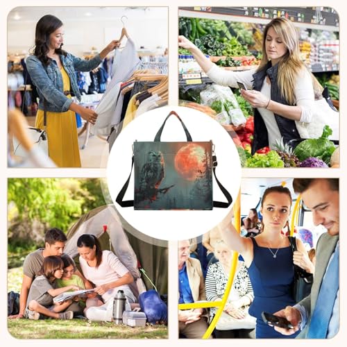 Bolso de hombro para mujer con estampado búho atardecer, cartera de pana miniatura 7