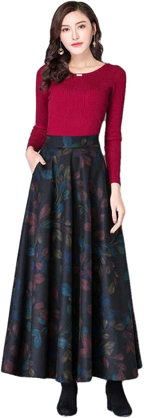 YLDCN Skirts High Waist Woolen Long Skirts Women S Wool Maxi Skirts Female Vintage A-Line Casual Skirt : Clothing, Shoes & Jewelry
