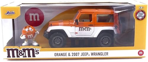Miniatura 7 de M&M's 1:24 2007 Jeep Wrangler - Coche fundido a presión y figura naranja de 2.75 pulgadas, juguetes para niños y adultos