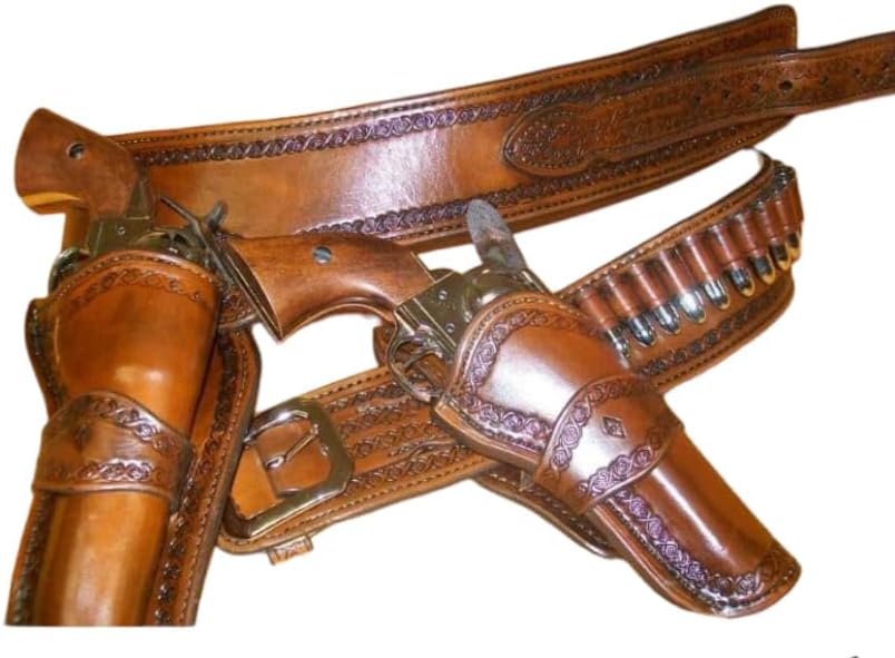 Generic Western Leather Cowboy Cartridge Ammo Belt Revolver Holster Pistol Gun Holder Case .38 .357, Brown