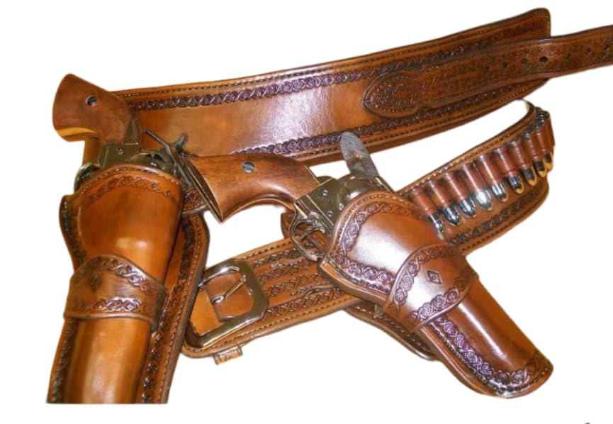 Western Cowboy Leather Cartridge Belt Ammo Loops Revolver Holster .22 .32 (Brown Right Hand, Size 5 (46