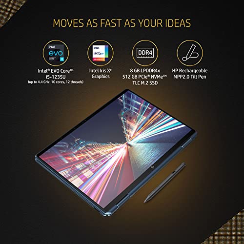 Image of HP Spectre X360 12th Gen Intel Evo Core i5 13.5 inch(34.3 cm) OLED, Multitouch, 400 nits, Gorilla Glass, Eye Safe, 2-in-1 Laptop (8GB RAM /512GB SSD /Win 11 /5MP IR Camera /FPR /B&O /Pen /1.34 Kg), ef0052TU