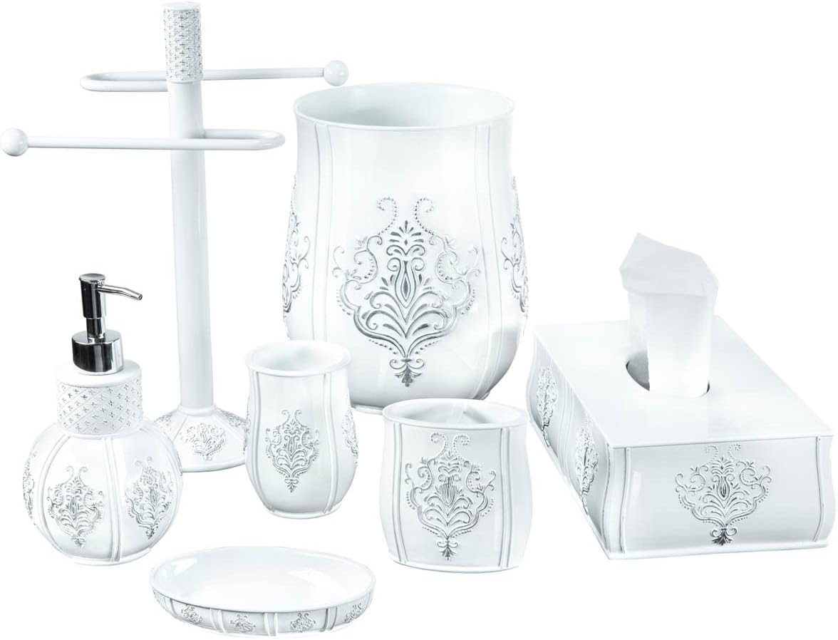 Creative Scents Vintage White Hand Soap Dispenser for Bathroom - Decorative antiquated Lotion Dispenser with Durable Pump, Elegant French Fleur de lis Style Liquid Soap Dispenser for Bathroom Decor - Image 5