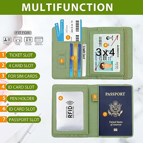 Image of Melsbrinna RFID Passport Holder for Travel, Unisex Adults, Green, Faux Leather, Travel Wallet, RFID Protected