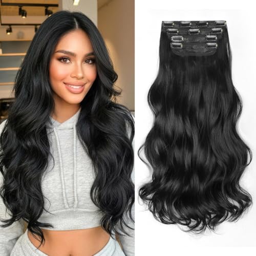 KooKaStyle Clip In Hair Extensions, Natural Long Layered Soft Invisible Synthetic Curly Wavy...