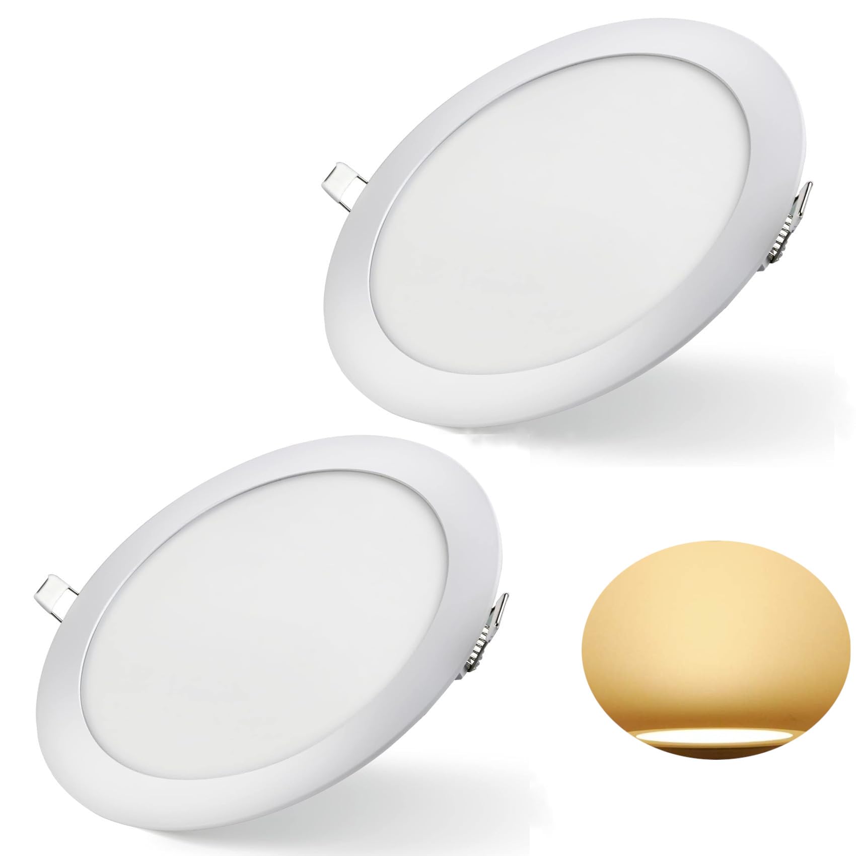 2 Pack LED 24W Ceiling Ultra Slim Round Recessed LED Panel Light Light Modern 3000k Warm White Color Ceiling LED Light Round, 1 Year warranty.