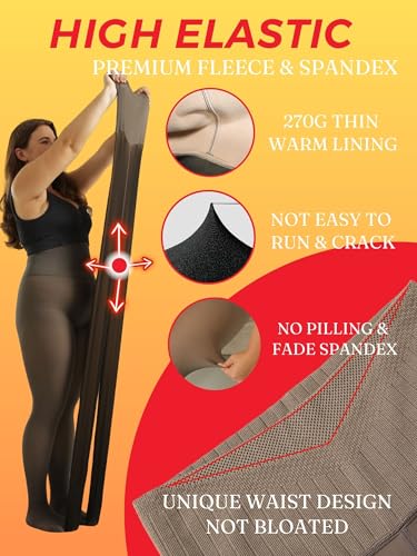 Image of Soxbang High Waisted One Seam Fleece Lined Tights,Seamless Control Compression Fake Translucent Dark Skin Insulated Tights