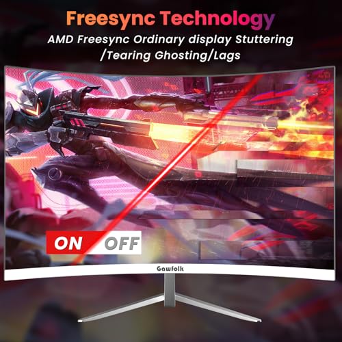 Image of Gawfolk 27 inch Curved Gaming Monitor, 180Hz /200Hz FHD 1920x1080 1800R Immersive VA Panel, 1ms Response Time, FreeSync, Built-in Speakers, HDMI, VESA Mountable, White