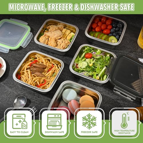 Image of 2 Pack Sandwich Containers, 24oz Stainless Steel Sandwich Box with Airtight Lids, BPA-Free, Dishwasher Safe, Durable & Reusable Metal Meal Prep Lunch Boxes for Fruits, Snacks, Bento (Green)