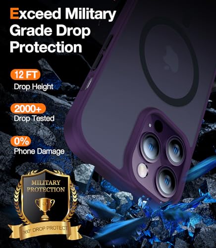 Image of TORRAS Translucent Glass Magnetic Guardian Designed For Iphone 14 Pro Max Case [Military Grade Drop Tested] [Compatible With Magsafe] Slim Translucent Matte Case 6.7 inch, Deep Purple