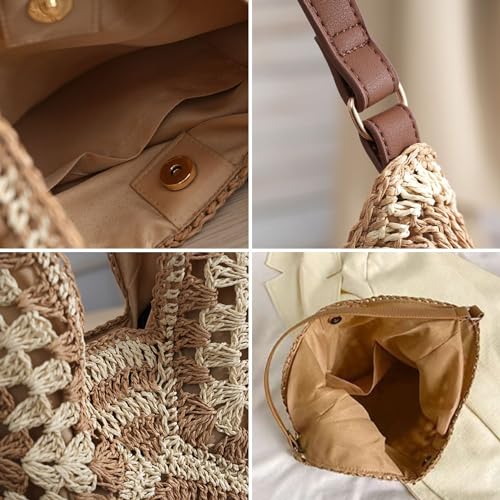 Summer Straw Bag for Women, Medium Beach Purse for Hand Woven, Vintage Straw Top Handle Bags, Wicker Handbag for Vacation3