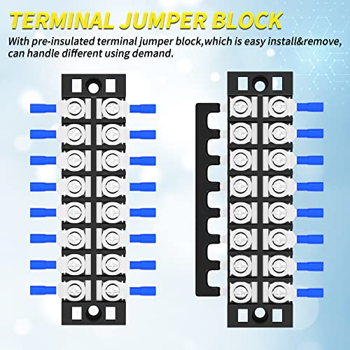 Joinfworld Terminal Block 25A 600V Dual Row Screw Terminal Strip with Cover, 8 Position Pre-Insulated Wire Terminal Block with Jumpers - 4 Pack - Thumbnail 4