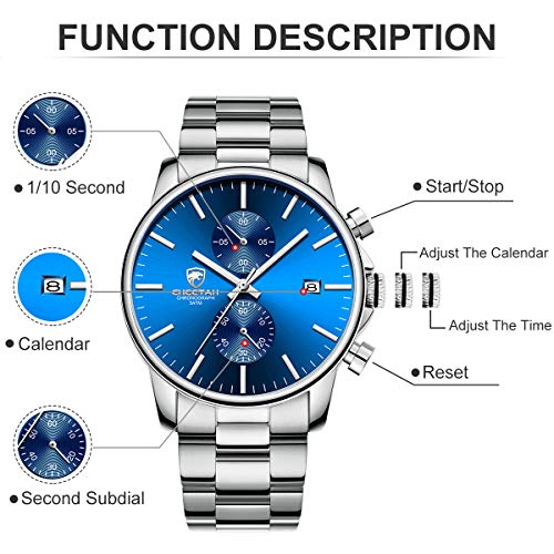 GOLDEN HOUR Fashion Business Mens Watches with Stainless Steel Waterproof Chronograph Quartz Watch for Men, Auto Date
