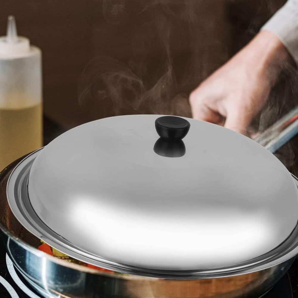 Utensilios de Cocina de Acero Inoxidable Olla para freír Pavo 2 Piezas Tapa de Olla de Acero Inoxidable, Domo Redondo para derretir Queso Tapa para hilvanar Domo de cocina-34cm
