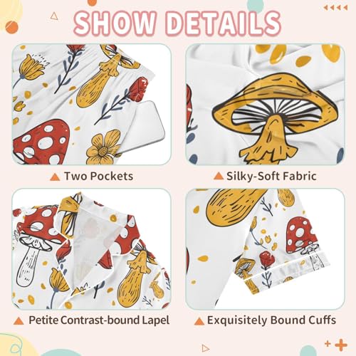 senya Mushroom and Sunflower 1 Satin Summer Pajama Sets Silk Short Sleeve Button Down Sleepwear3