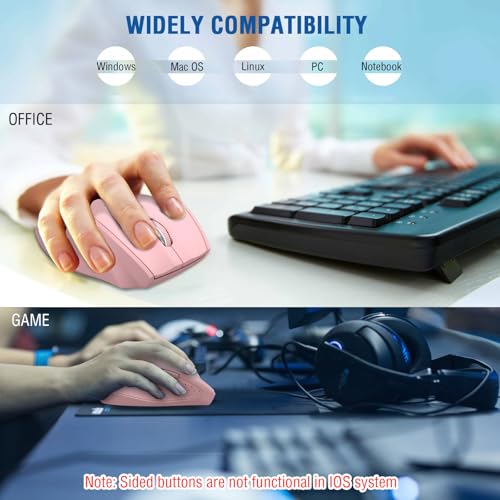 Image of E-YOOSO Wireless Mouse, Computer Mouse 18 Months Battery Life Cordless Mouse, 5-Level 4800 DPI, 6 Button Ergo Wireless Mice, 2.4G Portable USB Wireless Mouse for Laptop, Mac, Chromebook, PC(Pink)