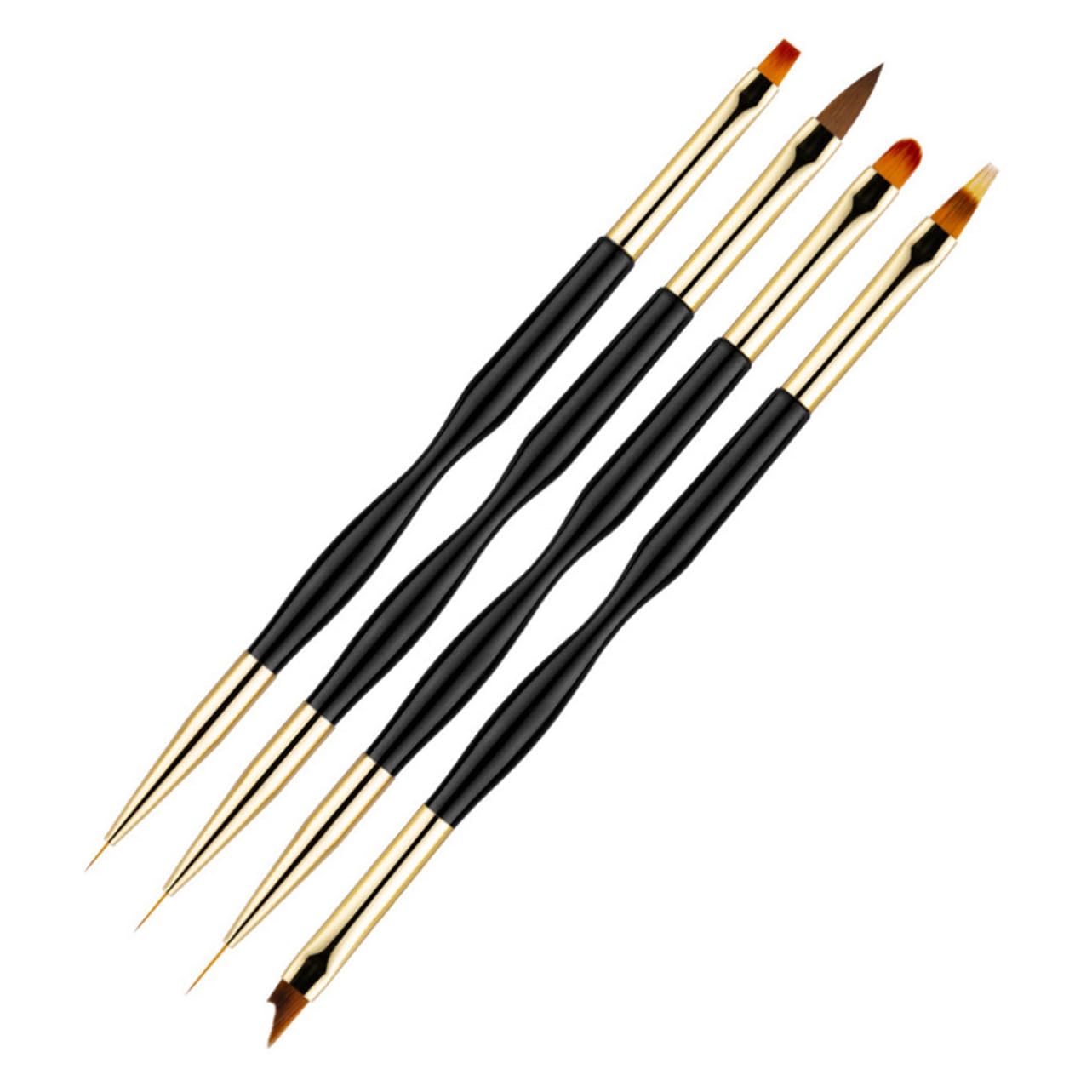 FOMIYES 4pcs Set Nail Art Brush Set Double Ended Black Nail Paint Pens for Manicure Easy to Use for Professional and DIY Designs