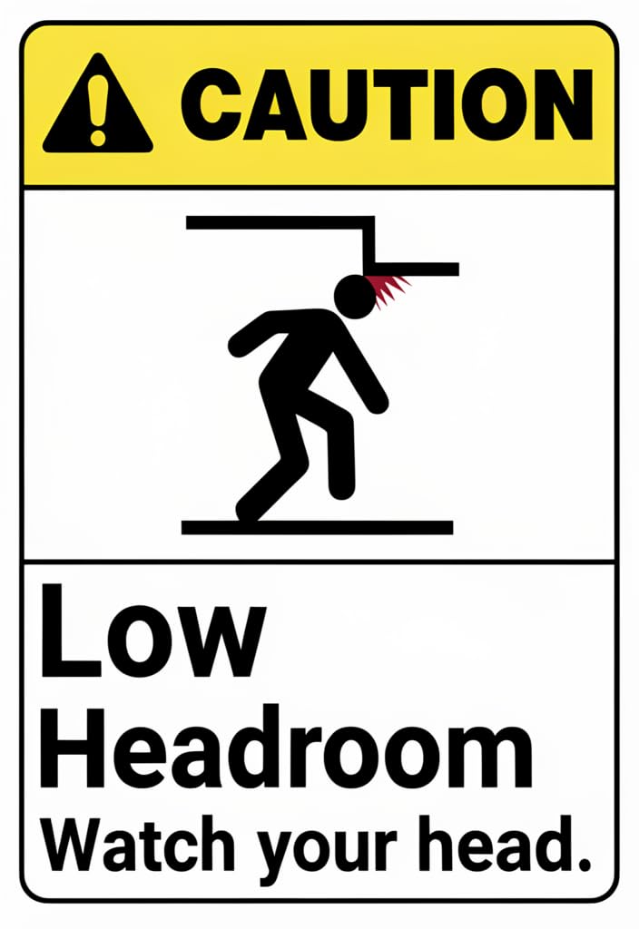 peiyeety CAUTION Low Headroom Watch Your Head Tin Metal Sign 12x8 Inch, Yellow/Black Warning Wall Decor Plaque for Garage, Workshop, Basement, Warehouse, Man Cave Gift