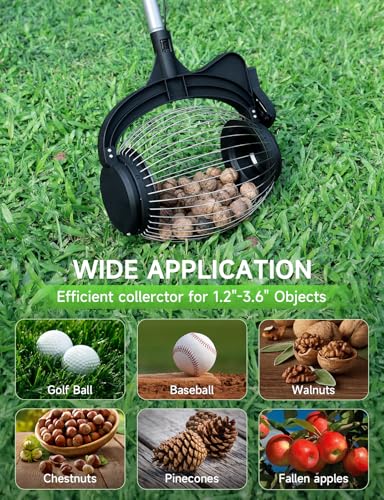 Nut Gatherer for Walnuts with 1.8-Gallon Capacity, No-Bend Emptying Design,Acorn Picker Upper Roller Suitable for 1.2"-3.6" Walnuts,Chestnuts, Fallen Apples & Tennis Balls(No Small Acorn)