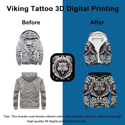 Viking Wolf Totem 3D Printed Hoodies, Winter Thick Warm Sherpa Lined Outwear, Nordic Ravens Winter Jackets for Men3