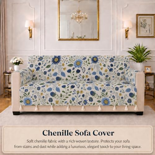 Image of STITCHNEST 'Eden Weaves Collection Series' 2 Seater Sofa Cover | Full Coverage with Armrest Pockets | Elegant Woven Fabric, Decorative Tassels, Washable & Durable for Modern Living