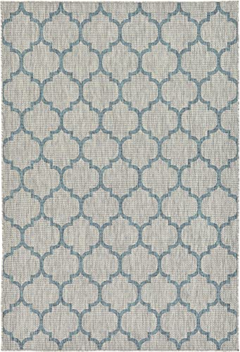 Unique Loom Outdoor Trellis Collection Area Rug (6' 1" x 9' Rectangle, Gray/ Ivory) - Image 3