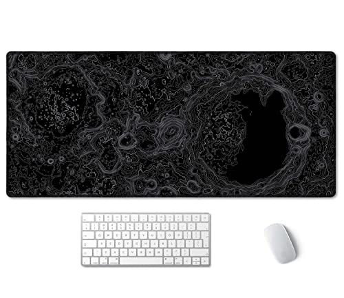 Image of SSOIU Moon Topographic Map Extended Mouse Pad, XXL Gaming Mouse Pads, Large Big Mousepad Laptop Computer Keyboard Mat Desk Pad with Non-Slip Base Stitched Edge for Gaming Office, 35.5 x 15.7 inch