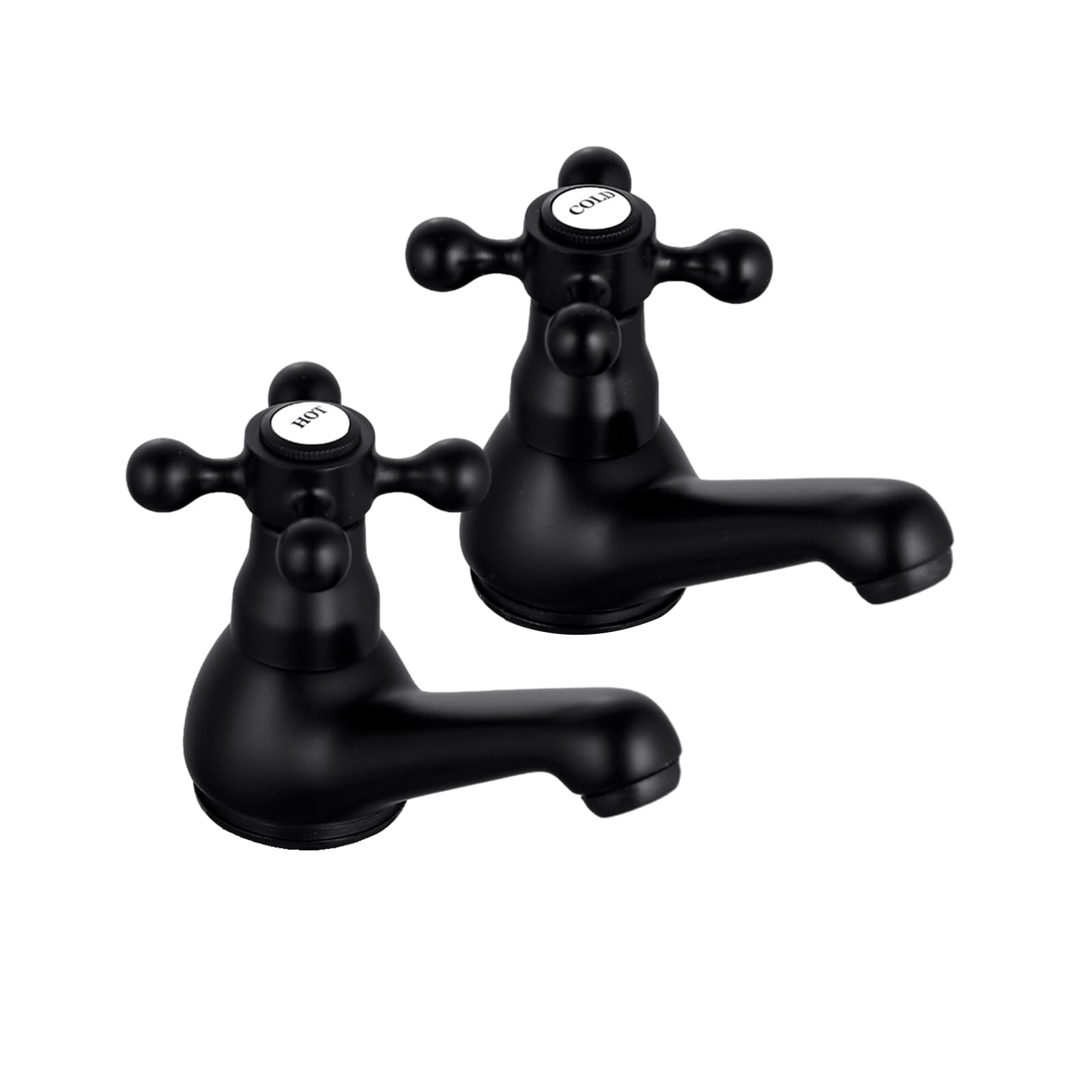HEXMIXER Victorian Black Brass Traditional Basin Pillar Taps, 1/4 Turn Matte Black, G1/2 UK Tap Pair 061ABK