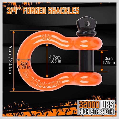 Horusdy Nylon Heavy Duty Tow Strap Recovery Strap With Hooks 3" X 30Ft - 32,000 Lbs Break Strength, 3/4 D Ring Shackles (2Pcs), Recover Your Vehicle Stuck In Mud/Snow. #TOP4