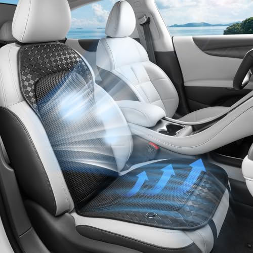Image of Coverado Cooling Car Seat Cushion with Ventilation, 12V-24V Dual Blowing & Suction, 8 Turbo Fans, 3-Speed Adjustable Cooling Seat Cover, Universal Fit for Car, SUV, Truck & Van, Black